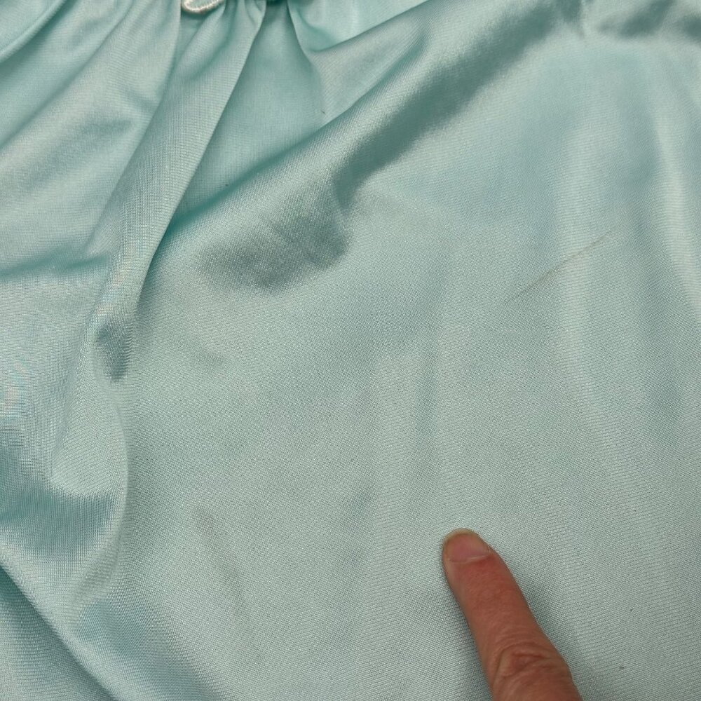 Vintage Nightgown Pajamas Aqua Nylon Lace Ruffle Sleeves Miss Elaine USA Medium - Picture 8 of 11